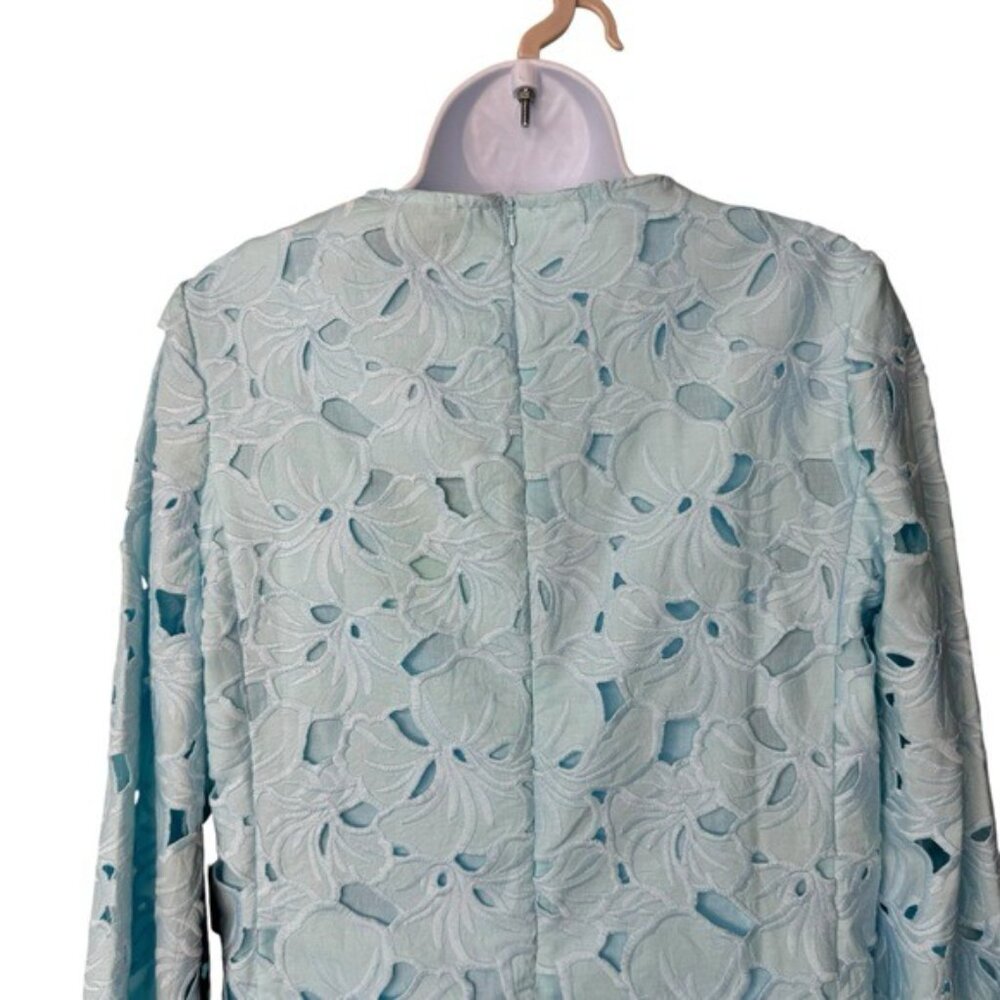 Tuckernuck NEW Aqua Floral Lace Camilla Long Flared Sleeve Mini Dress Size L - Picture 8 of 12